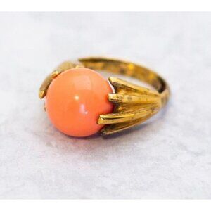 Size 6, Vintage Ring, Gold Tone Orange Ball Ring, Art Deco Ring by Avon - CT1